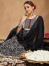 Janasya Women's Black Pure Cotton Ajrakh Printed Straight Kurta Set